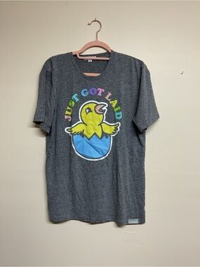 Gray Short Sleeve Tee with Colorful Chick Graphic - Women